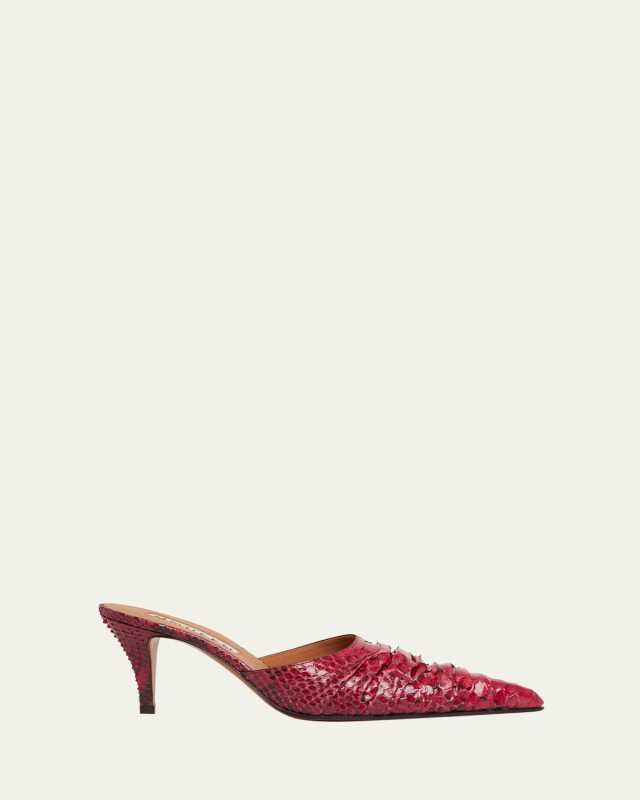 Ruched Python Mule Pumps